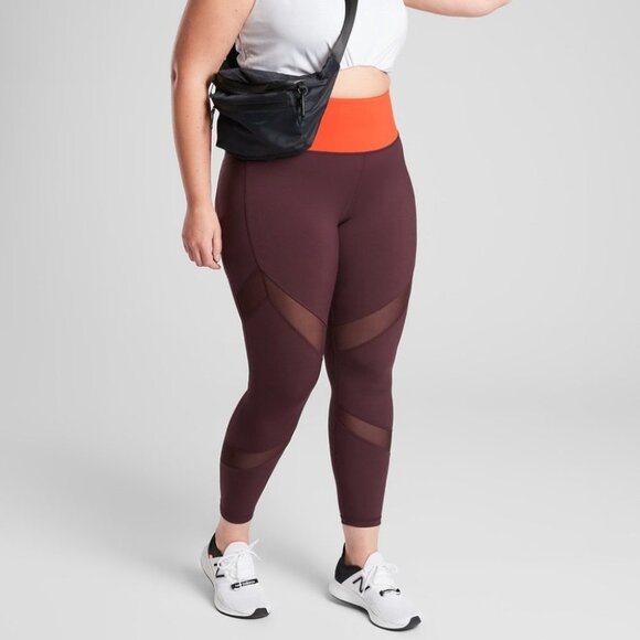 Athleta Leggings Size Extra Small XS Burgundy Red Tenacity 7/8 Tight Powerlift - Picture 7 of 14